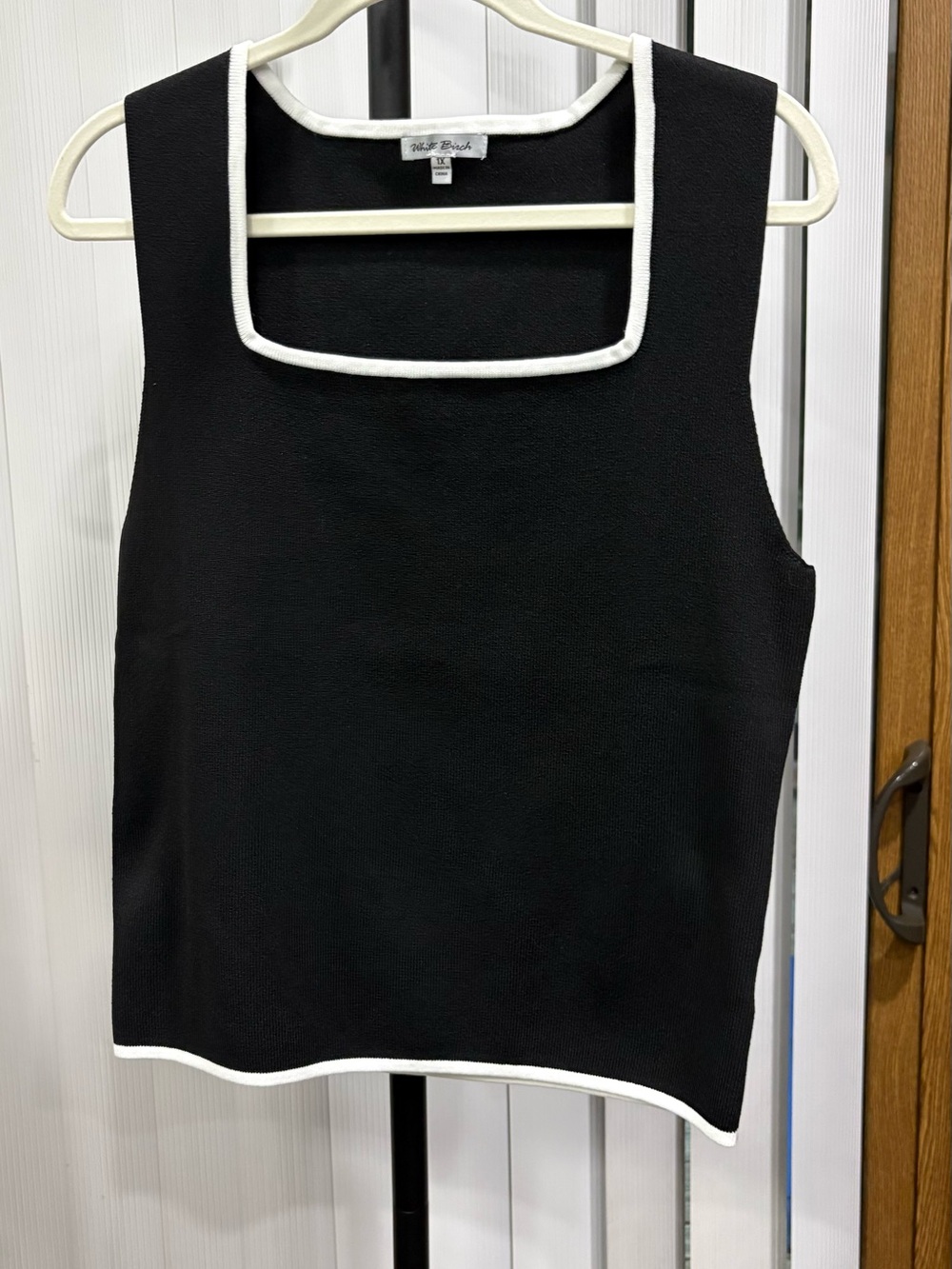 white birch Black Tank Top with White Trim Square Neck